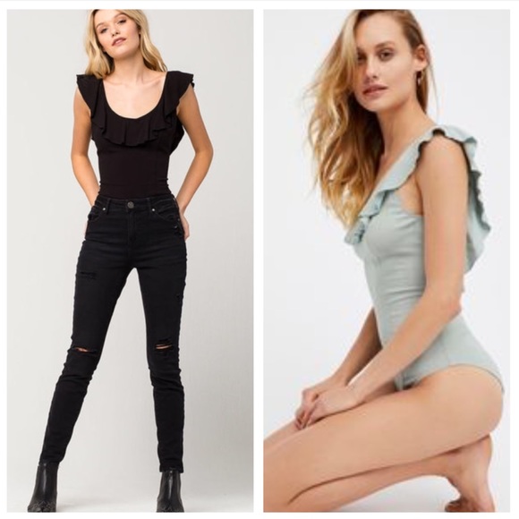 Free People Other - NWT Free People Ruffled Light Green Body Suit